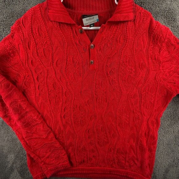 COOGI Sweater Men Knit Red Intricate Medium Australia Made Polo Collared Adult * - Picture 1 of 16